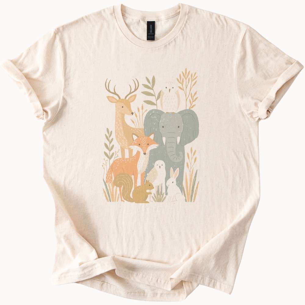 Owl Deer Fox Rabbit Botanical Nature Tee - Picture 2 of 5
